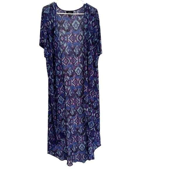 TORRID Women’s Size 2/3 Kimono Cardigan Sheer Open Front Blue Purple Geometric - Picture 2 of 6
